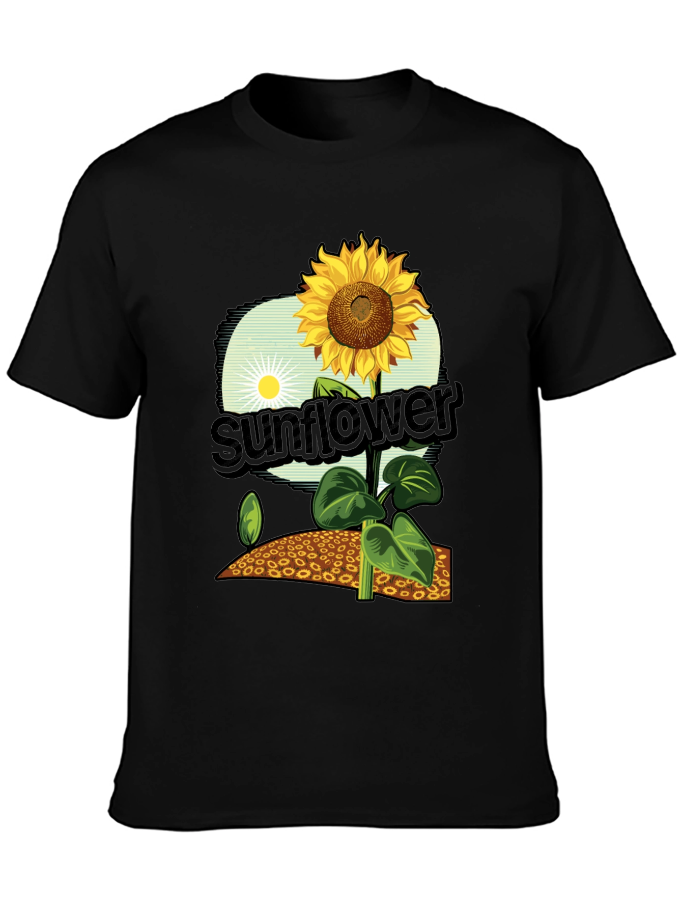 Sunflower Graphic Print T-Shirt - Black Cotton Tee