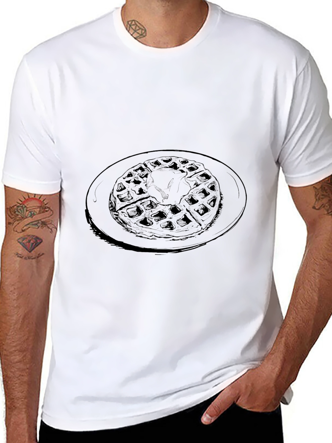 Waffle Graphic Tee - Casual Black T-Shirt