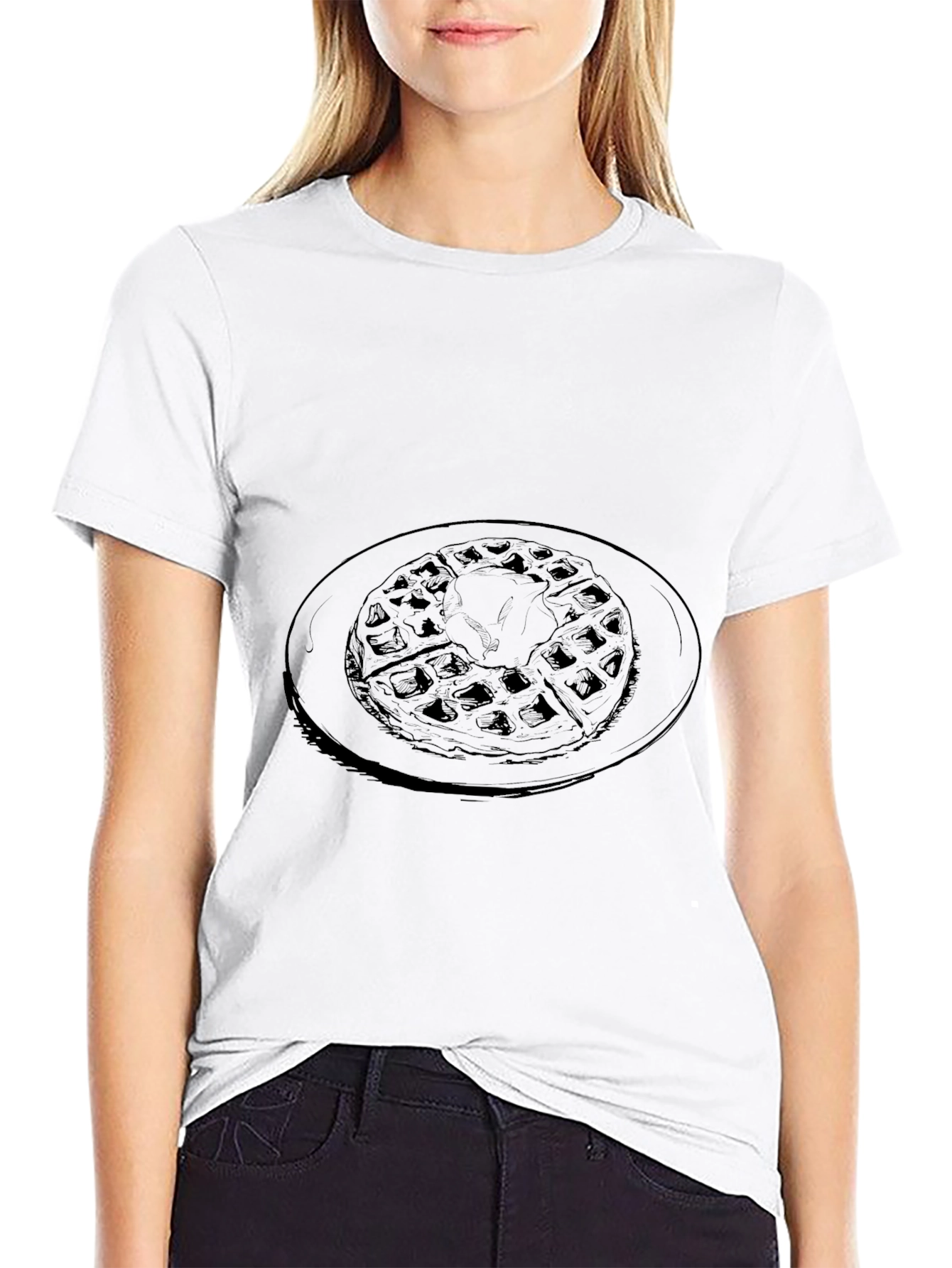 Waffle Graphic Tee - Casual Black T-Shirt
