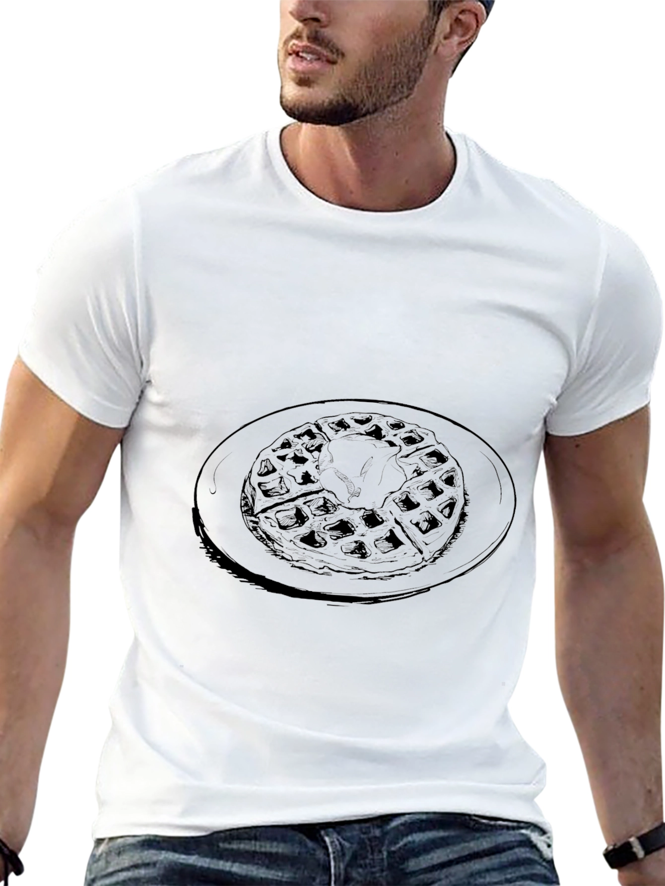 Waffle Graphic Tee - Casual Black T-Shirt
