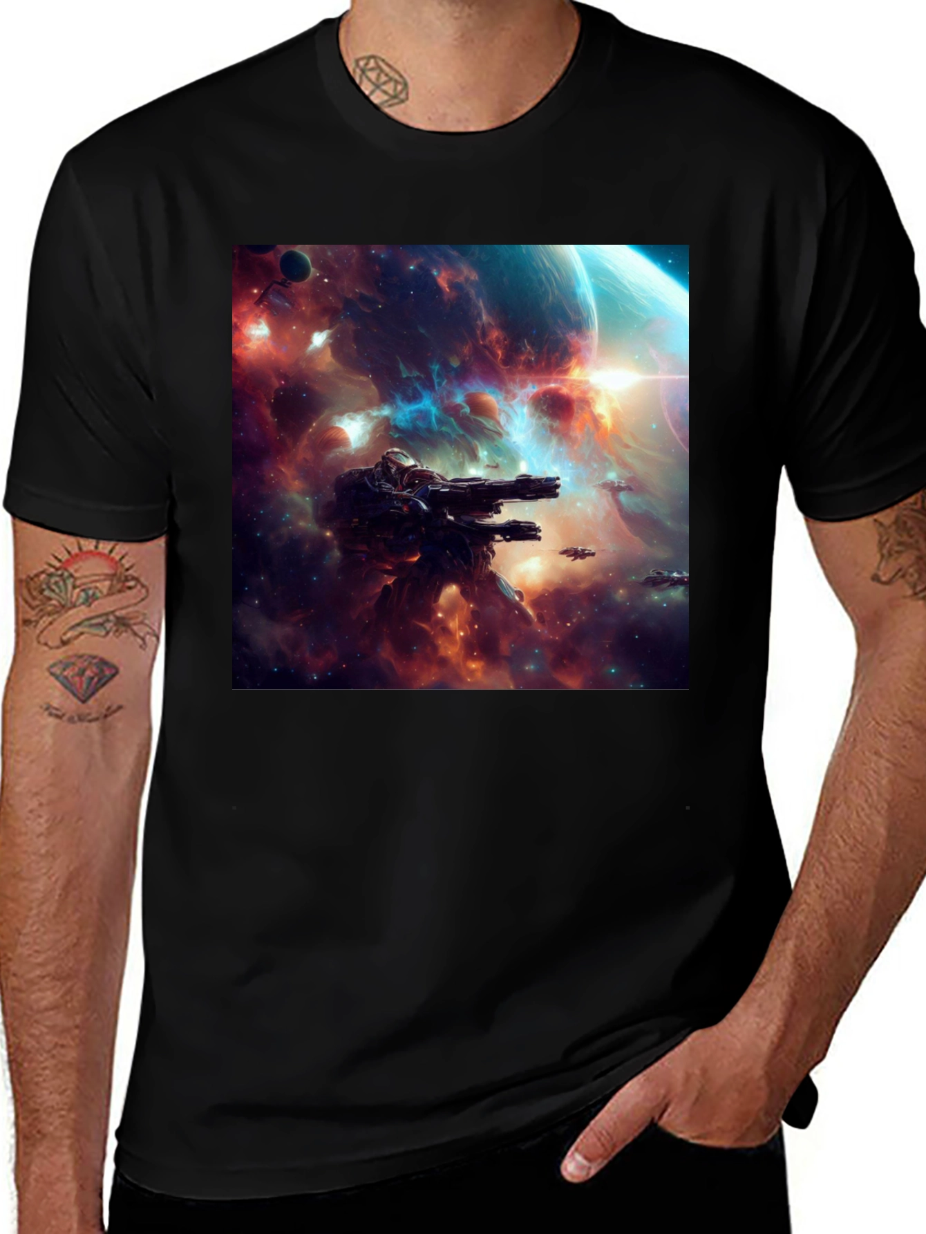 Sci-Fi Space Battle Graphic T-Shirt