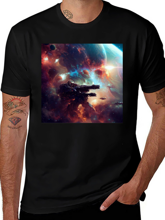 Sci-Fi Space Battle Graphic T-Shirt