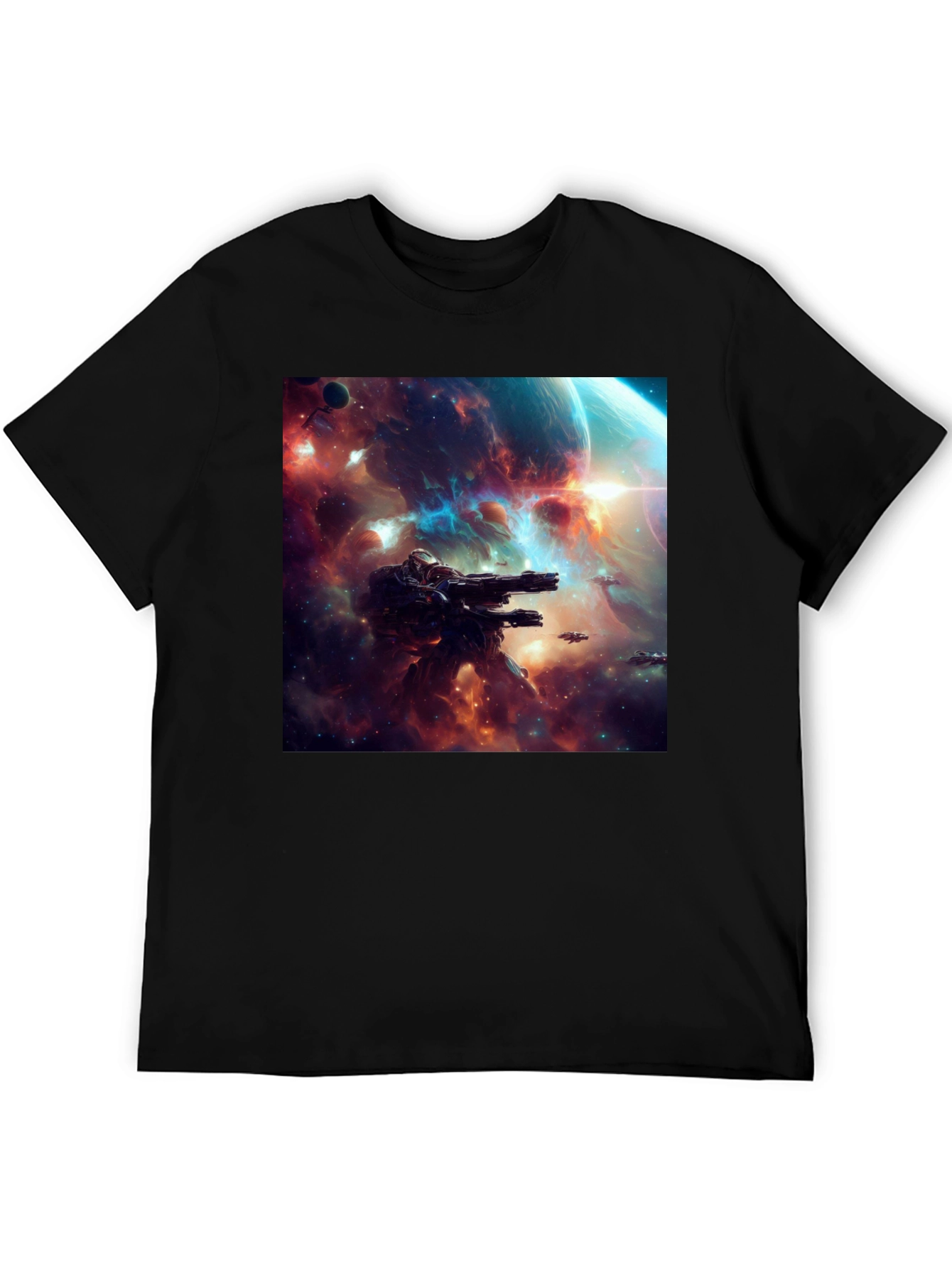 Sci-Fi Space Battle Graphic T-Shirt