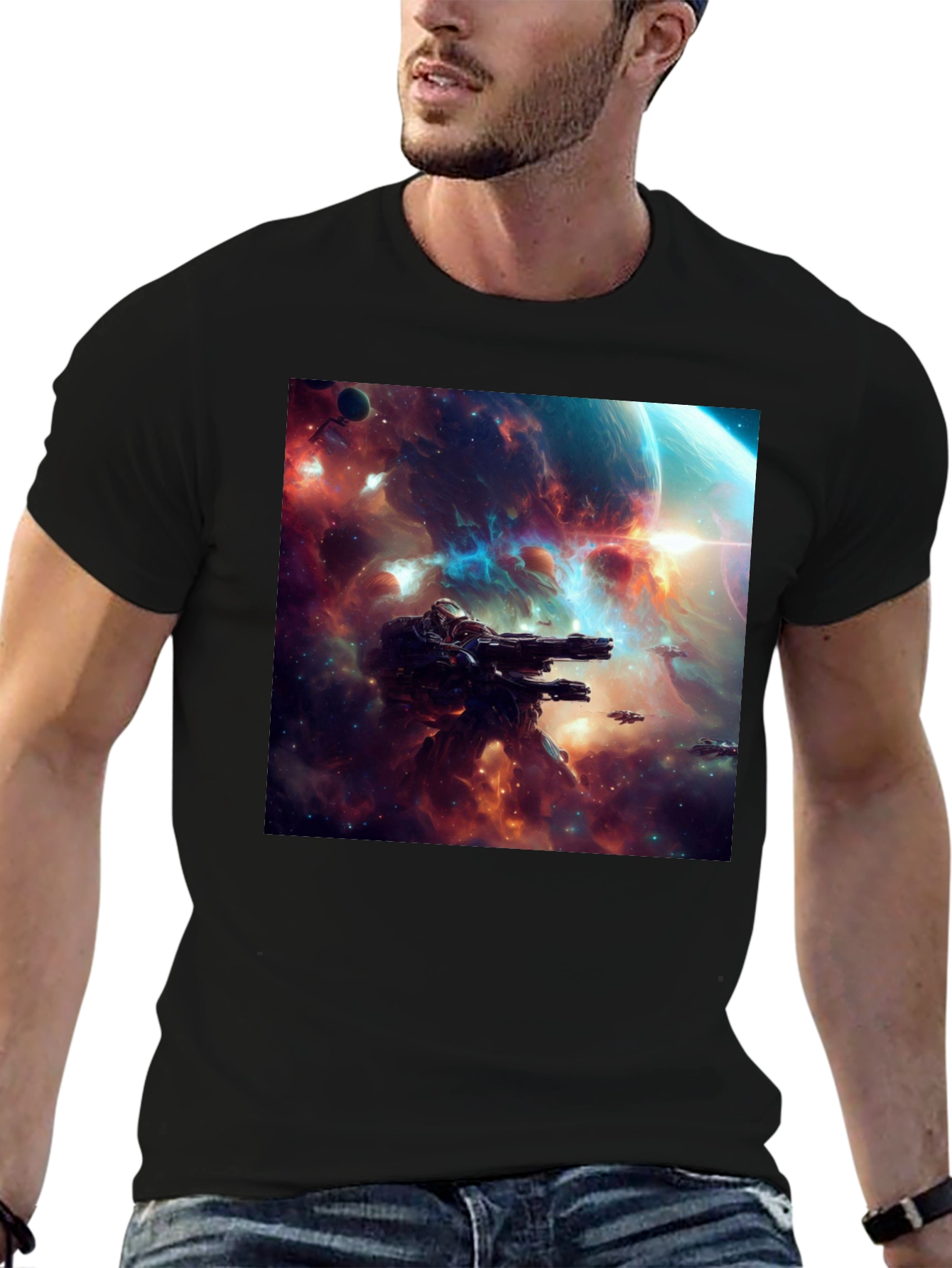 Sci-Fi Space Battle Graphic T-Shirt