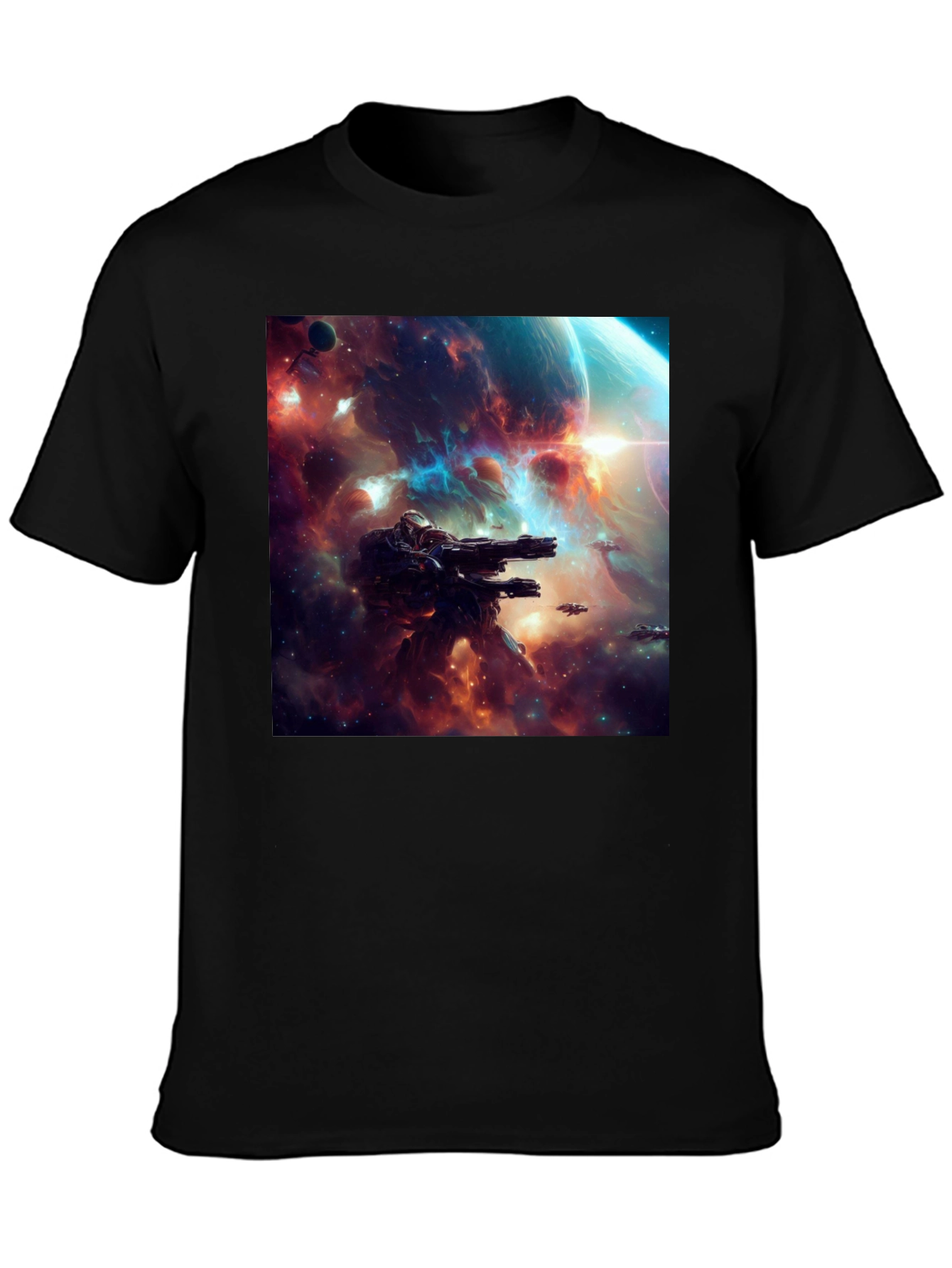 Sci-Fi Space Battle Graphic T-Shirt