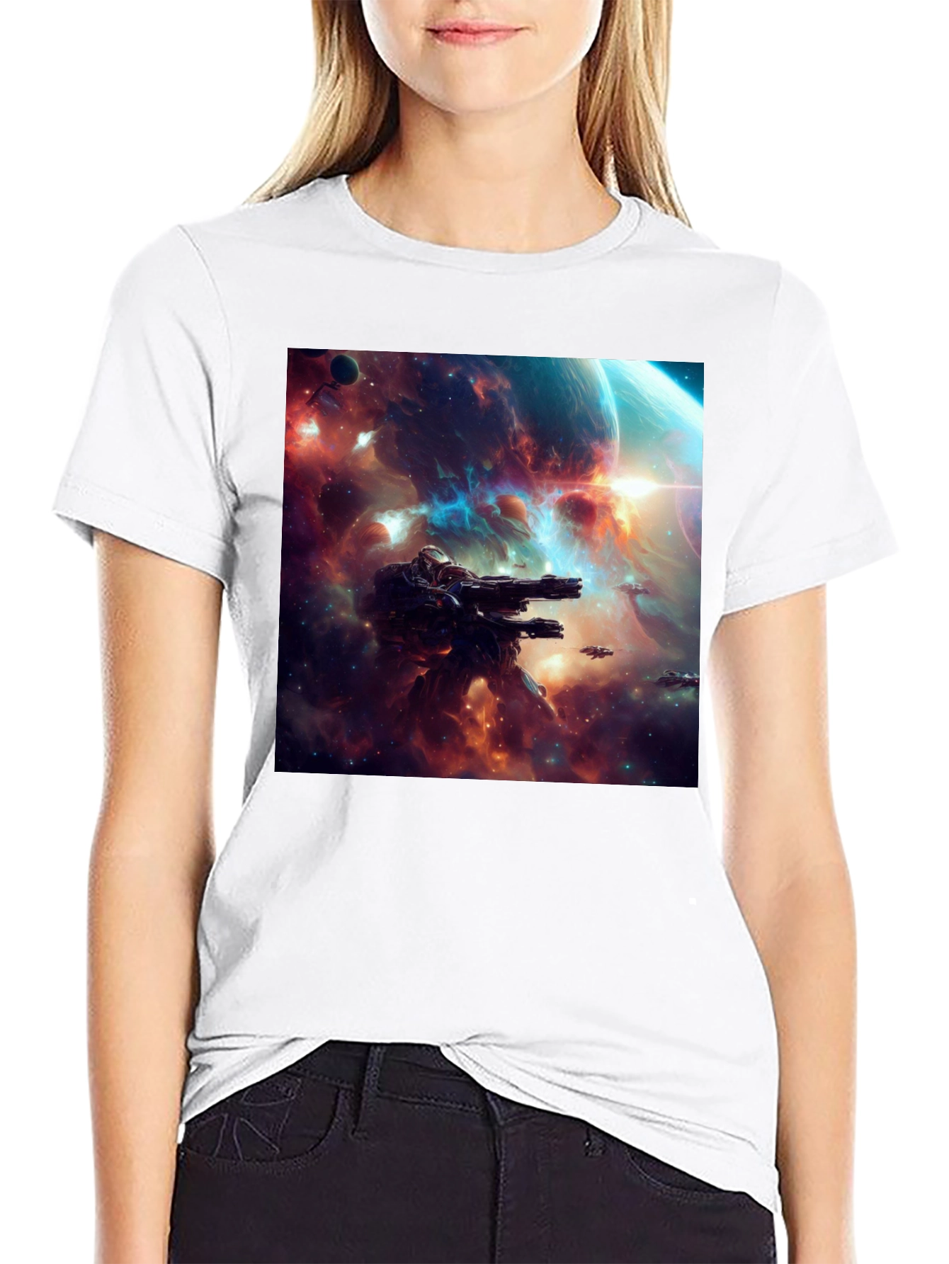Sci-Fi Space Battle Graphic T-Shirt