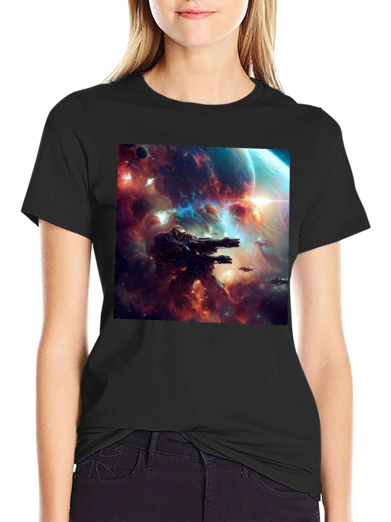 Sci-Fi Space Battle Graphic T-Shirt