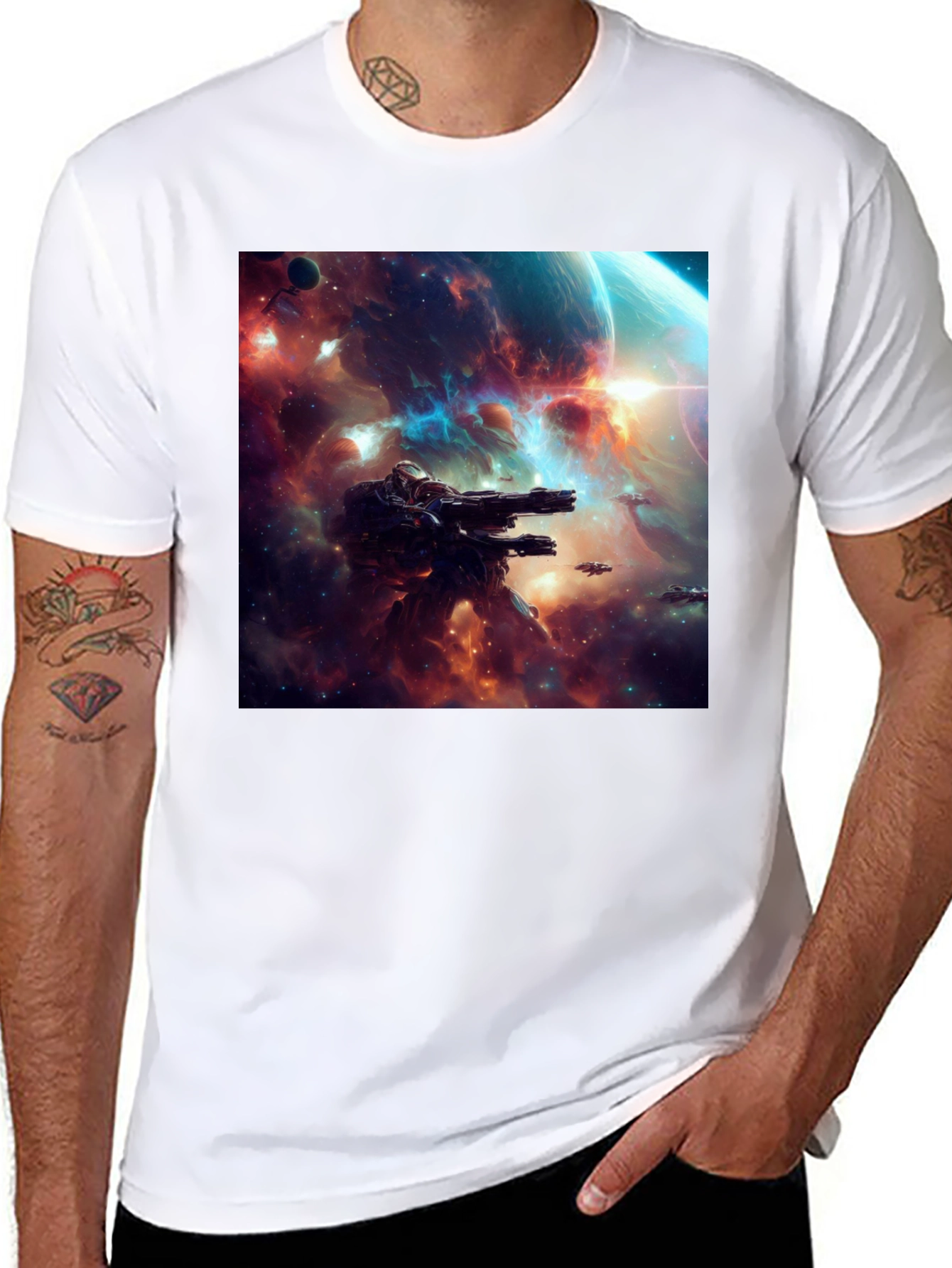 Sci-Fi Space Battle Graphic T-Shirt