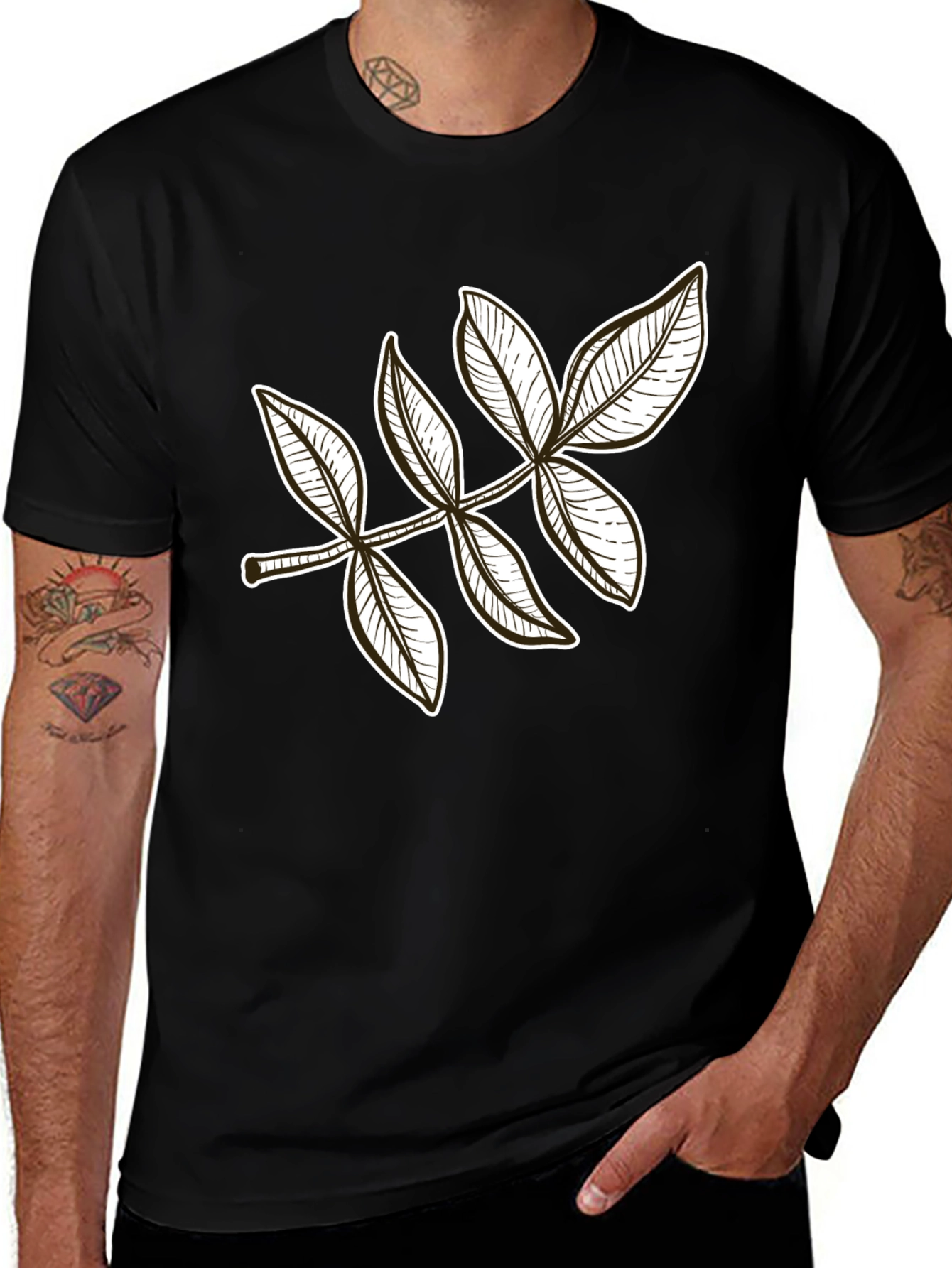 Leaf Design Black T-Shirt