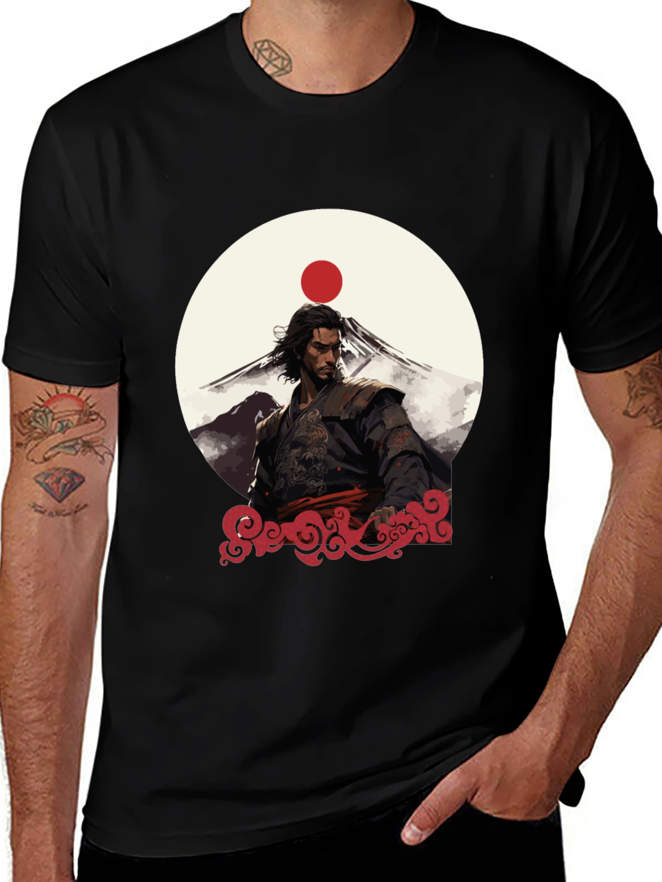 Samurai Sunset Graphic Tee - Black