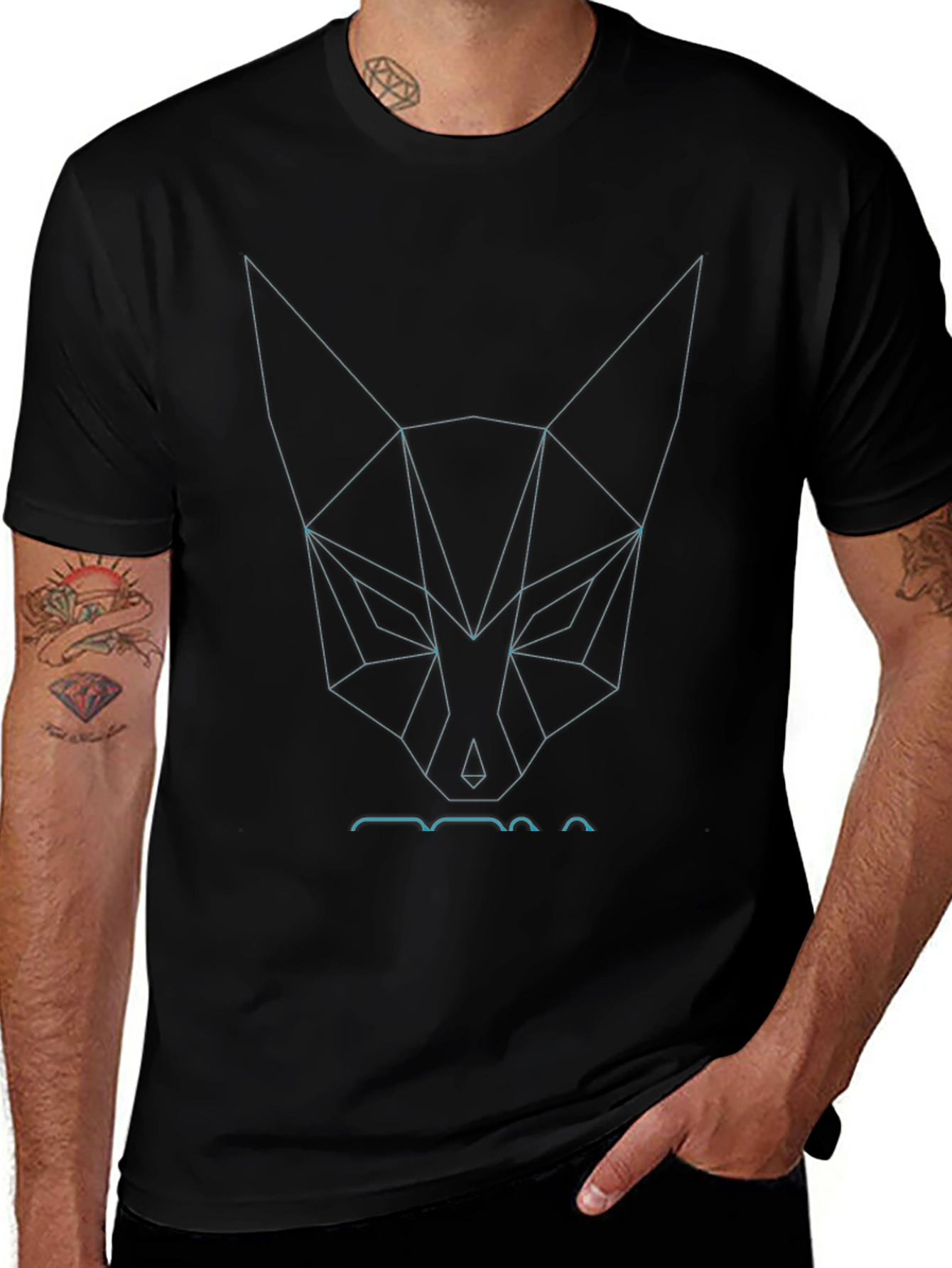 Geometric Fox Head Graphic Black Tee