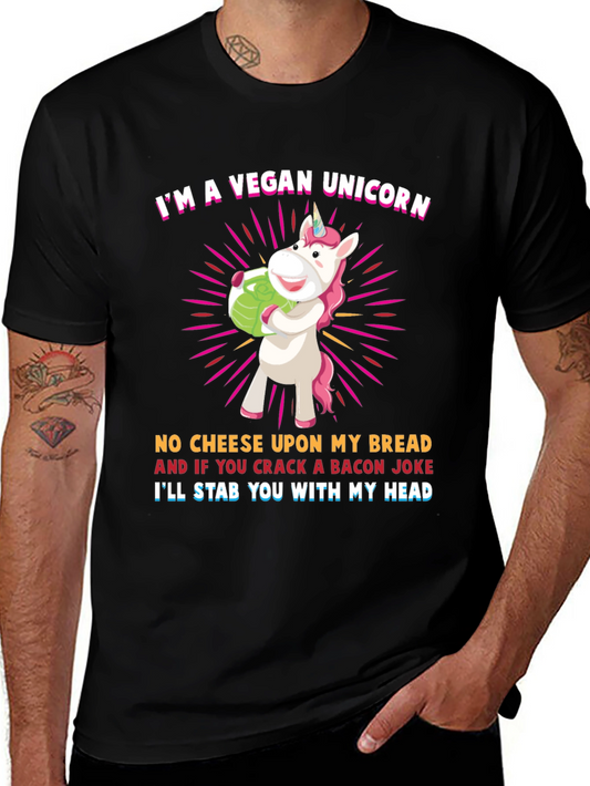 Vegan Unicorn T-Shirt: No Cheese No Bacon Jokes!