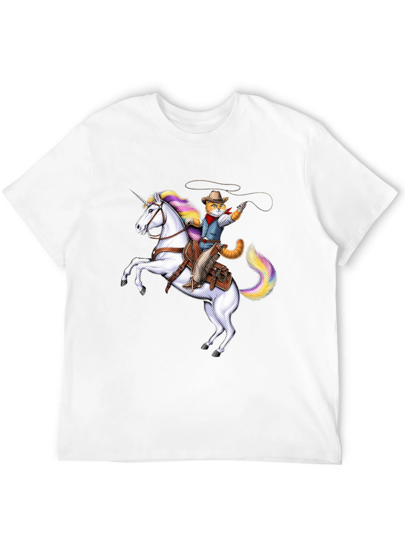 Cat Cowboy Riding Unicorn Black T-Shirt