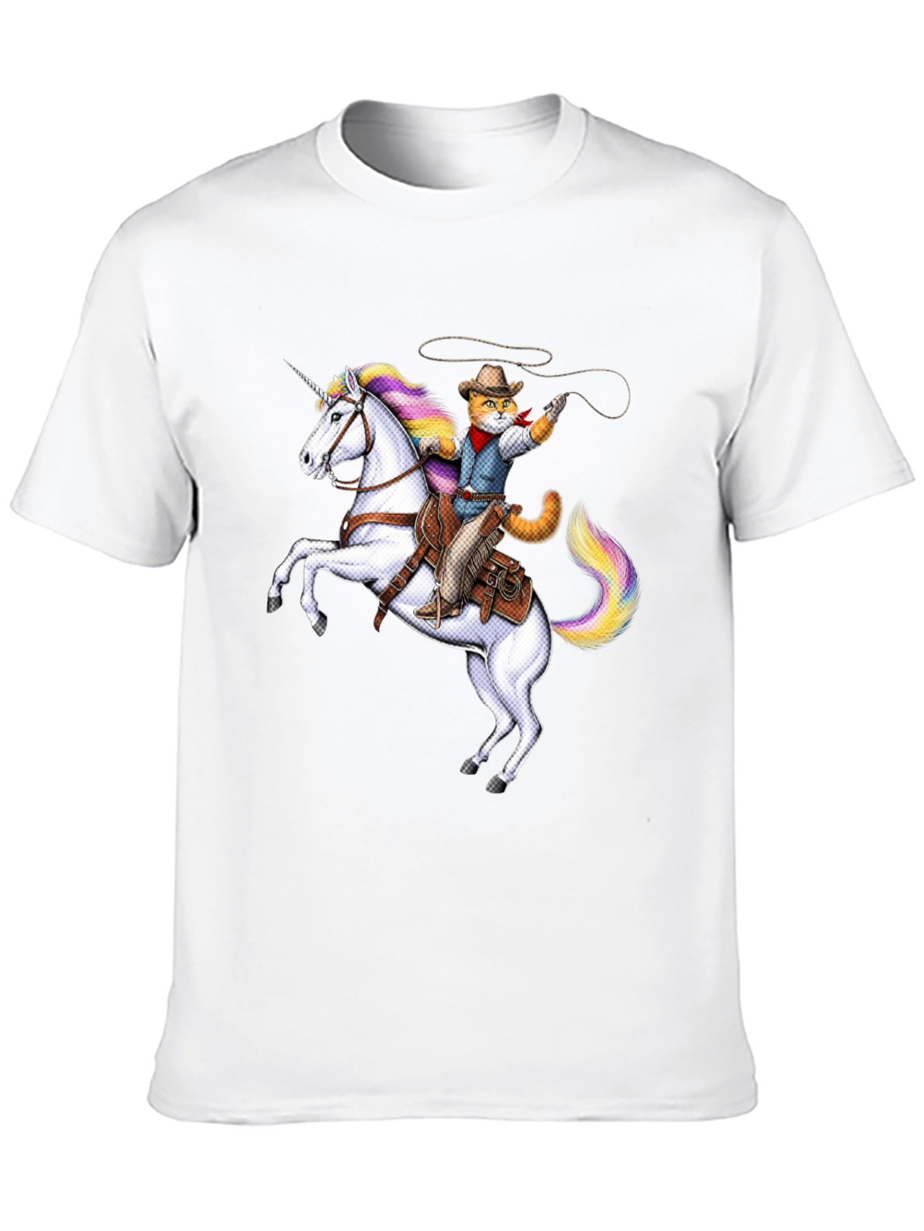 Cat Cowboy Riding Unicorn Black T-Shirt