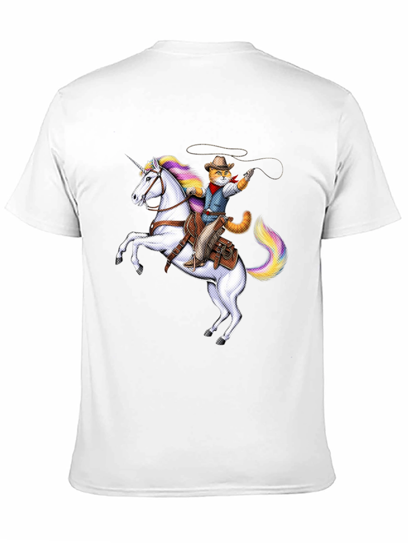 Cat Cowboy Riding Unicorn Black T-Shirt