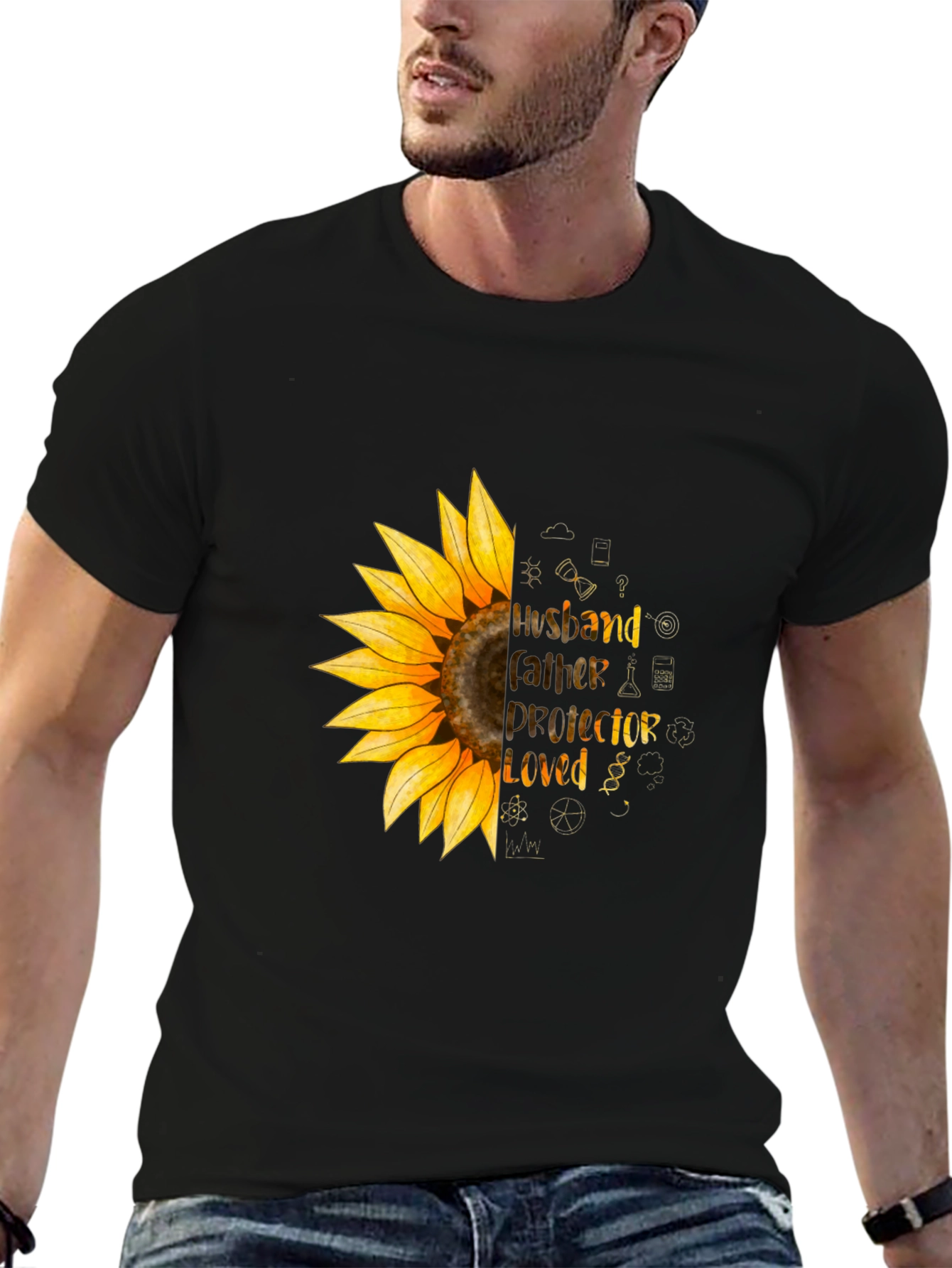 Husband Father Protector Loved Sunflower T-Shirt
