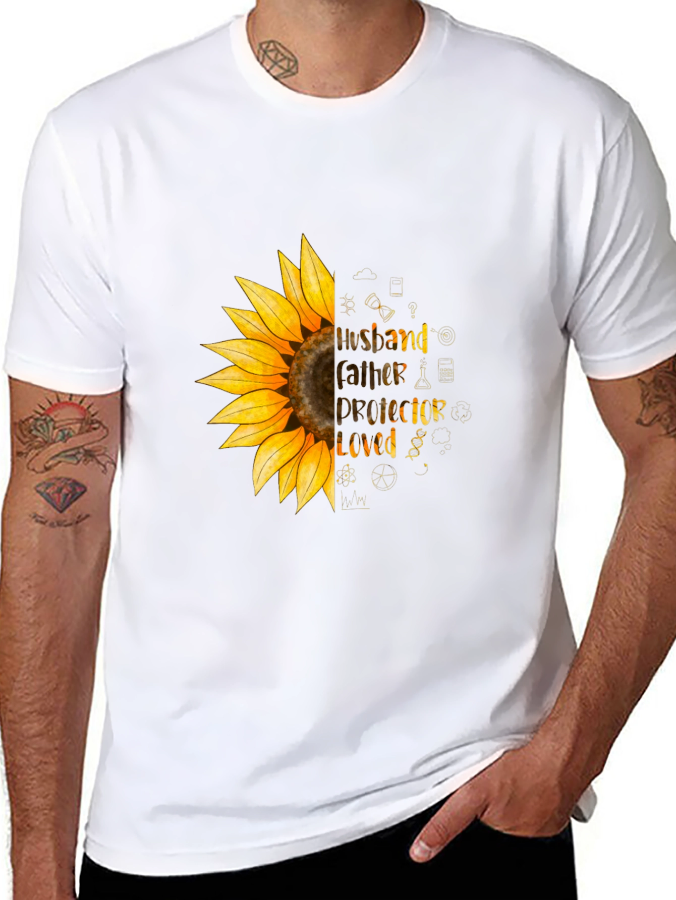 Husband Father Protector Loved Sunflower T-Shirt