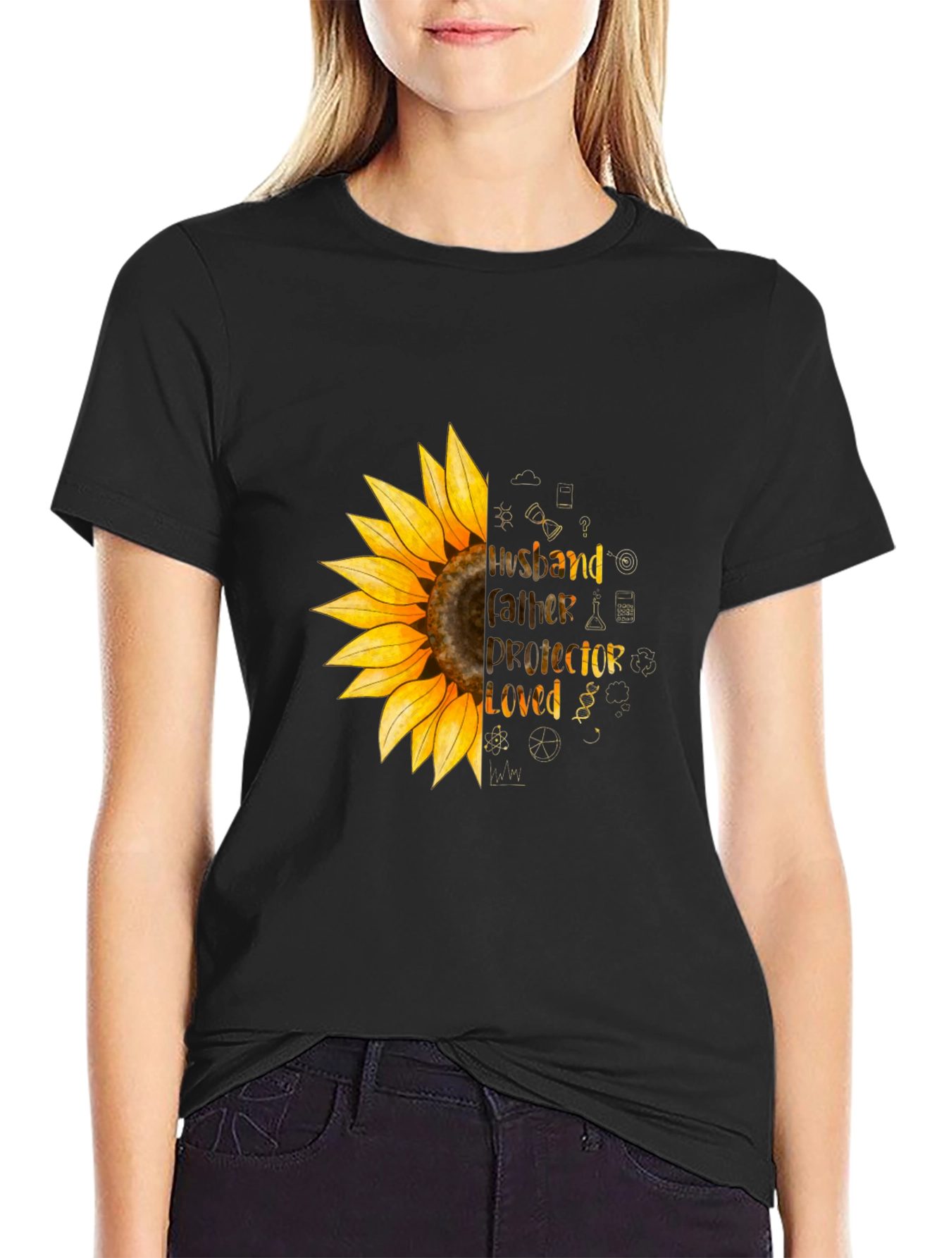 Husband Father Protector Loved Sunflower T-Shirt