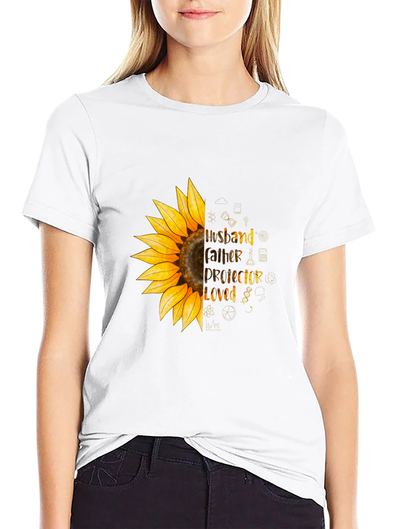 Husband Father Protector Loved Sunflower T-Shirt