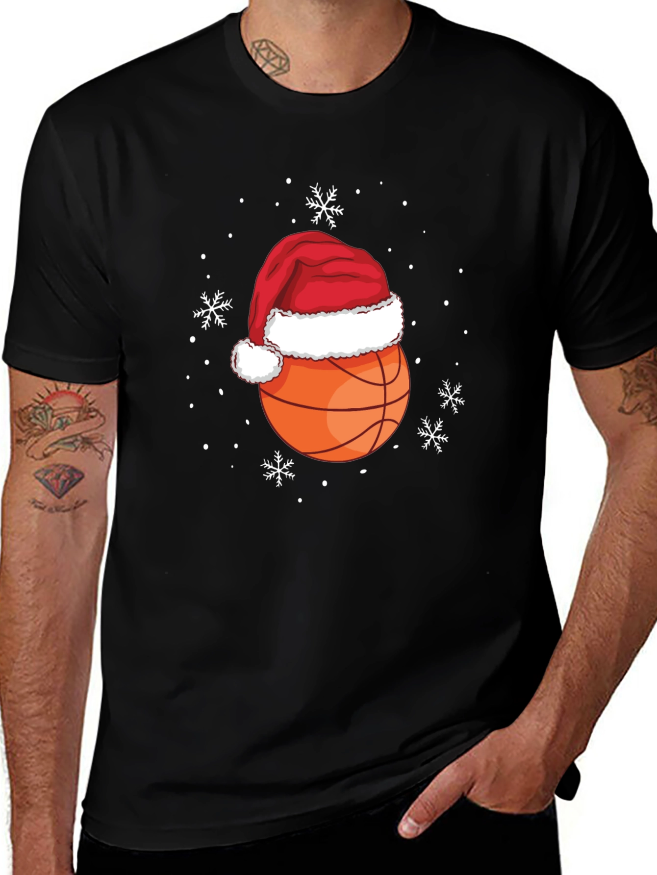 Festive Basketball Santa Hat Tee