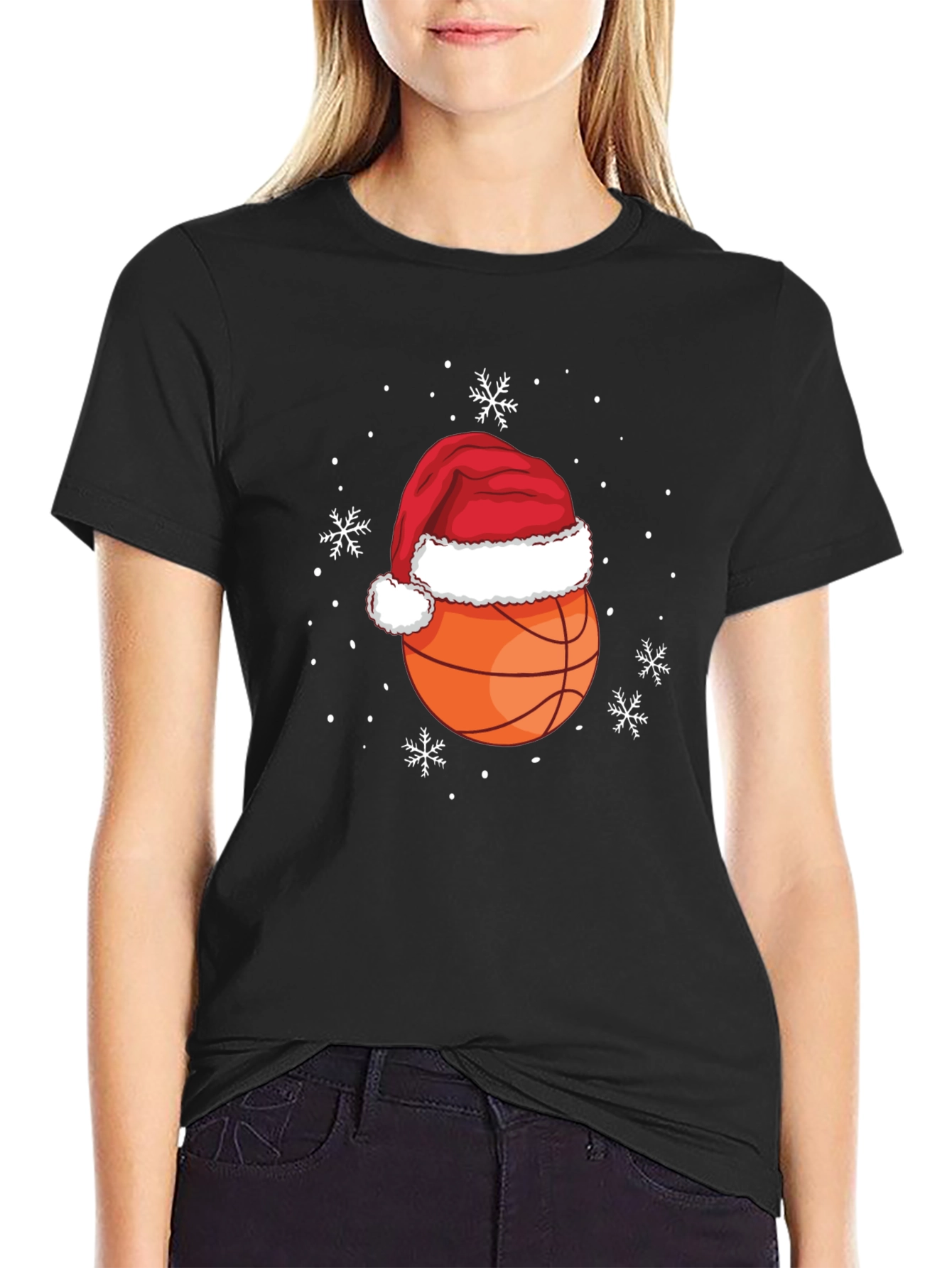 Festive Basketball Santa Hat Tee
