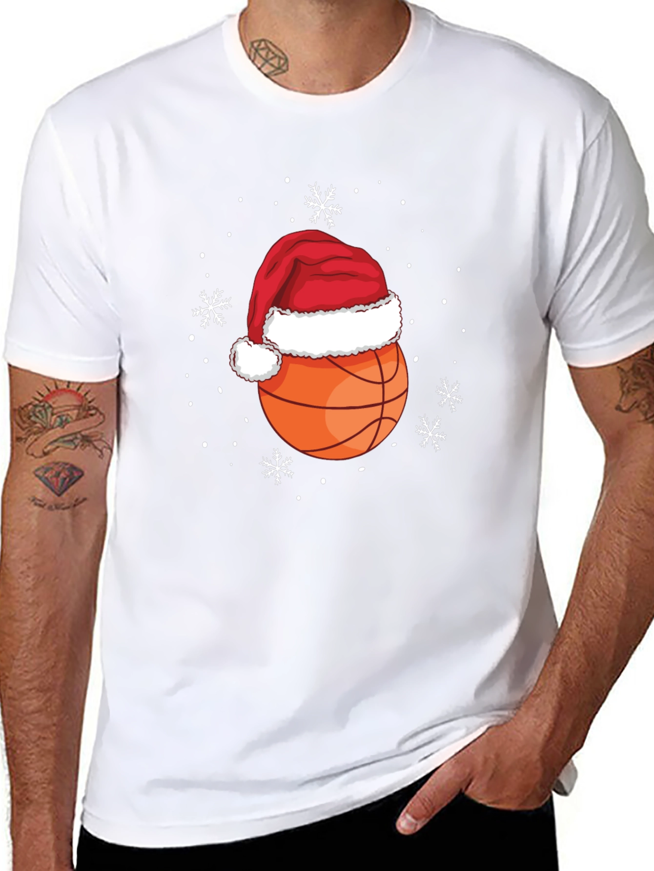 Festive Basketball Santa Hat Tee
