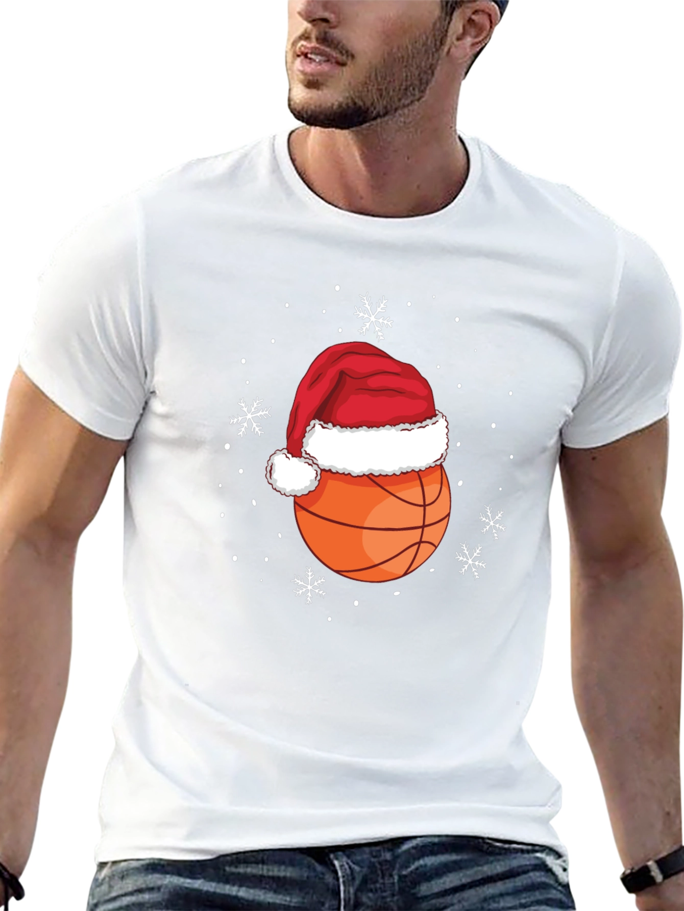 Festive Basketball Santa Hat Tee