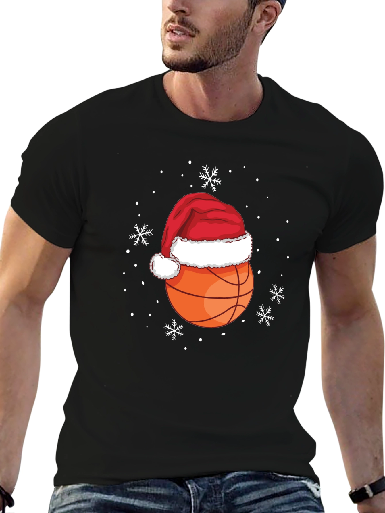 Festive Basketball Santa Hat Tee