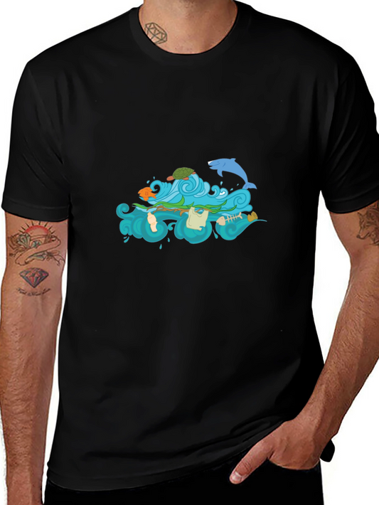 Black Tee with Ocean Pollution Graphic