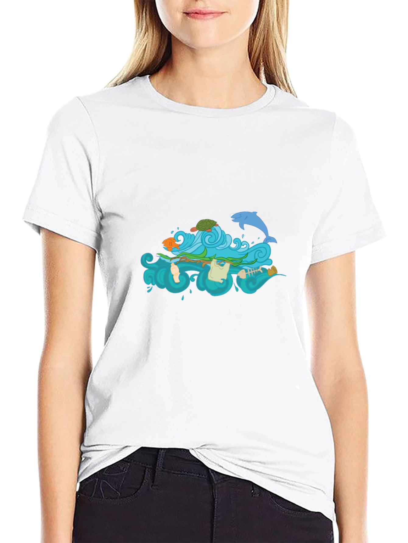 Black Tee with Ocean Pollution Graphic