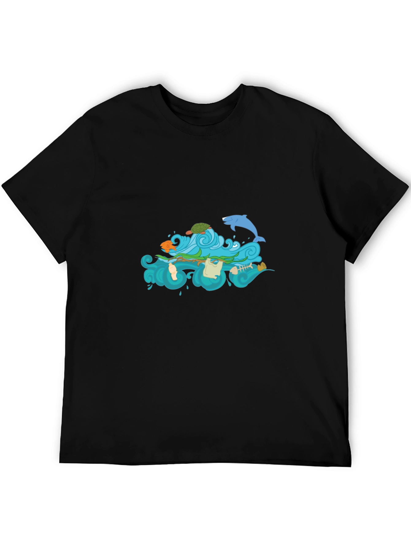 Black Tee with Ocean Pollution Graphic