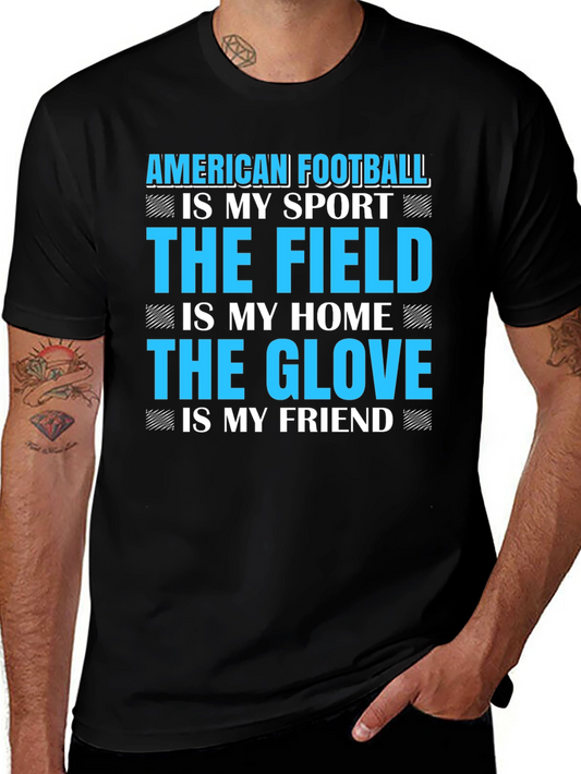 American Football Fan T-Shirt: Sport Field and Glove Design