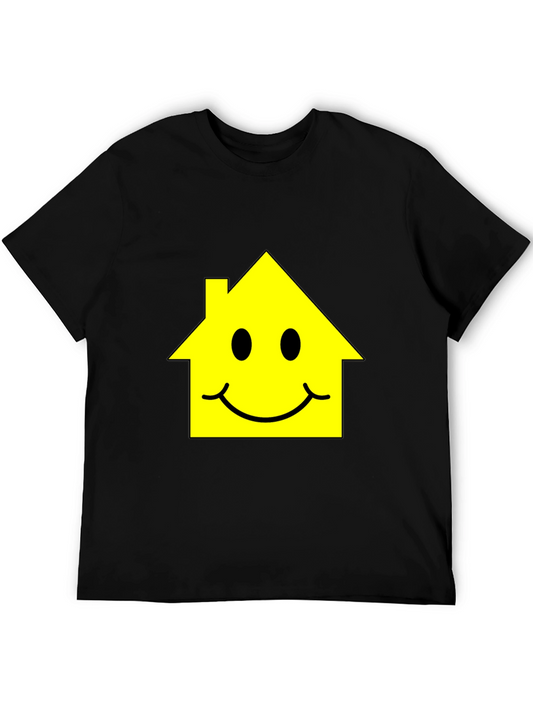 Happy House Graphic Tee - Black Cotton T-Shirt