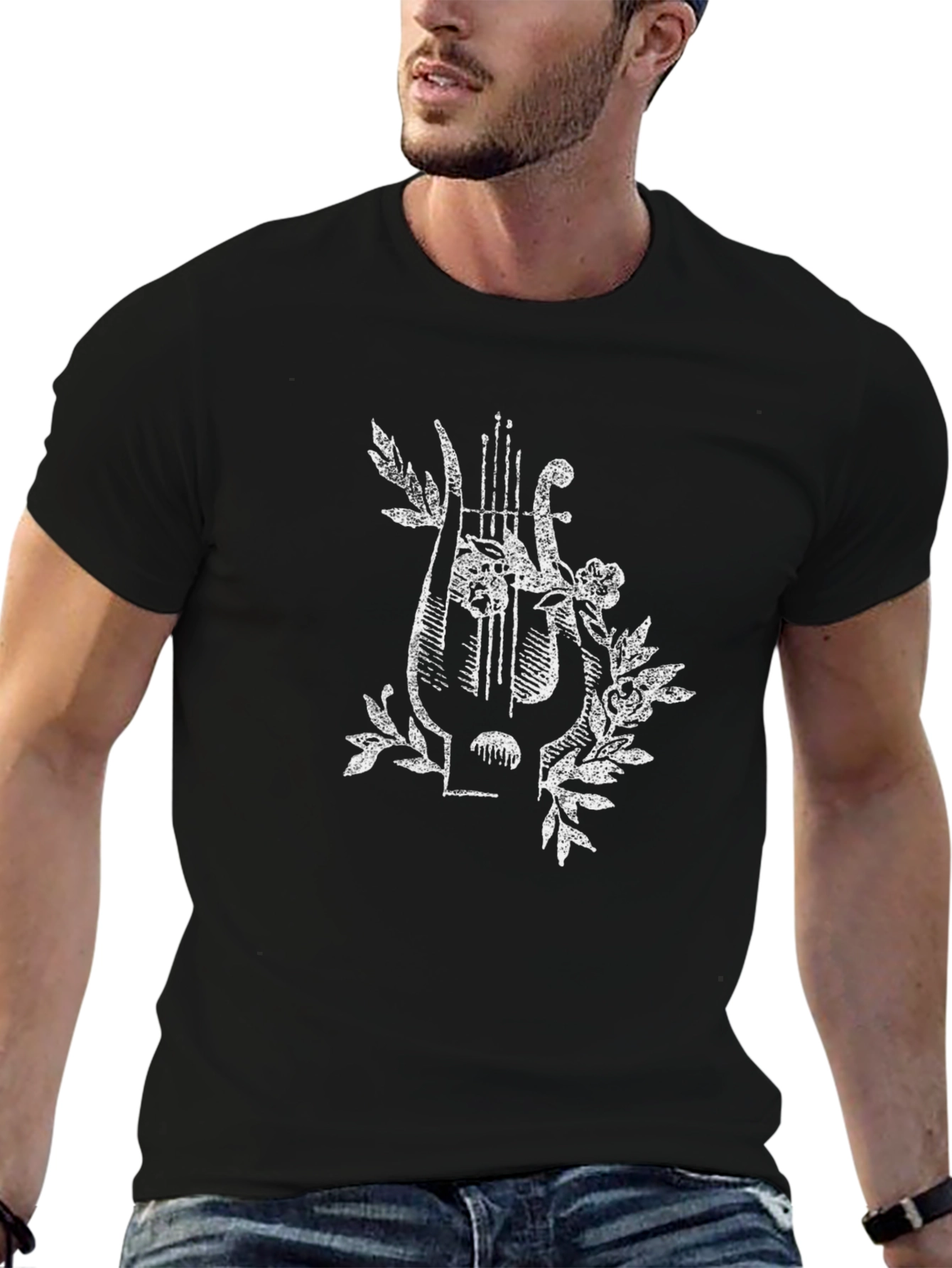 Floral Lyre Graphic Tee - Classic Black