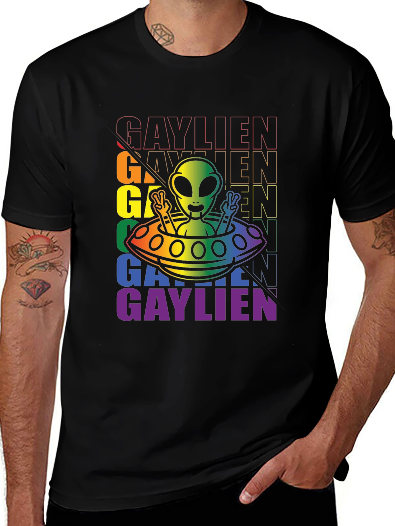 Gaylien Pride Graphic Tee - Rainbow Alien LGBTQ Shirt