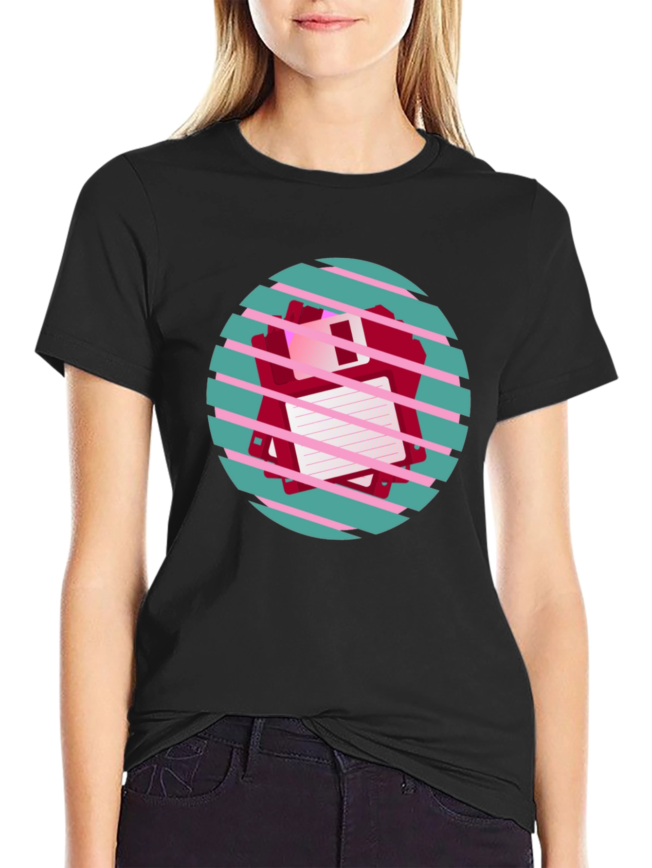 Retro Floppy Disk Graphic Tee - Black Crew Neck