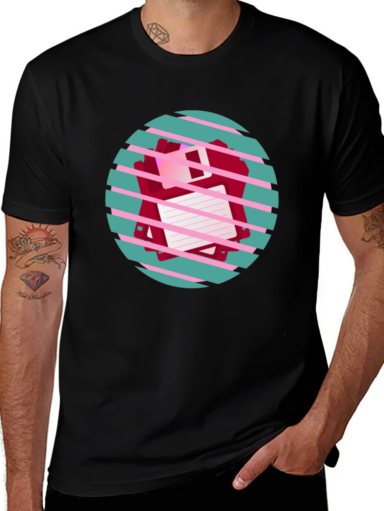 Retro Floppy Disk Graphic Tee - Black Crew Neck