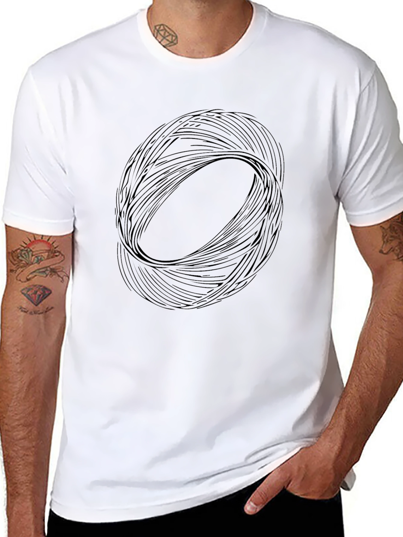 Mens Black Graphic Tee - Abstract Circle Design