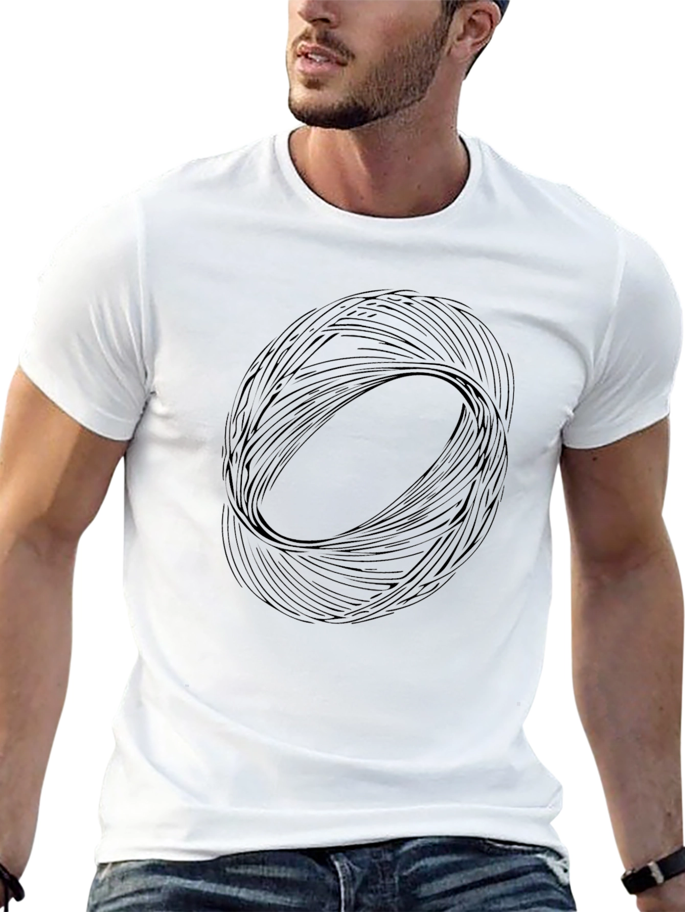 Mens Black Graphic Tee - Abstract Circle Design