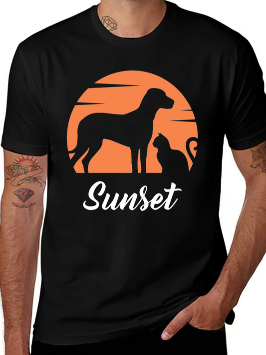 Sunset Cat & Dog T-Shirt - Unisex Pet Lover Tee