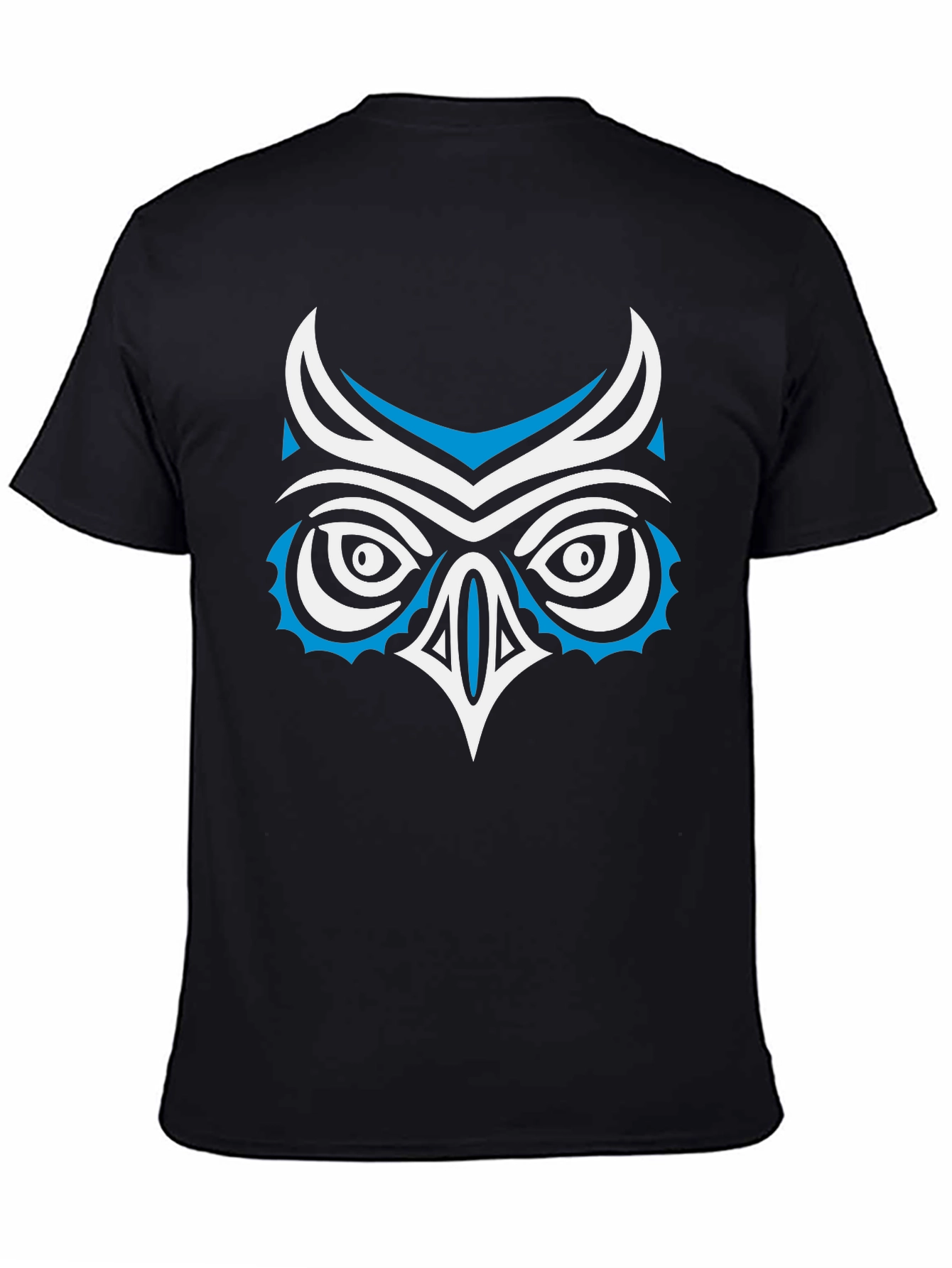 Stylized Owl Graphic Print Black T-Shirt