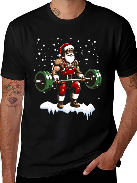 Muscular Santa Lifting Weights Holiday T-Shirt