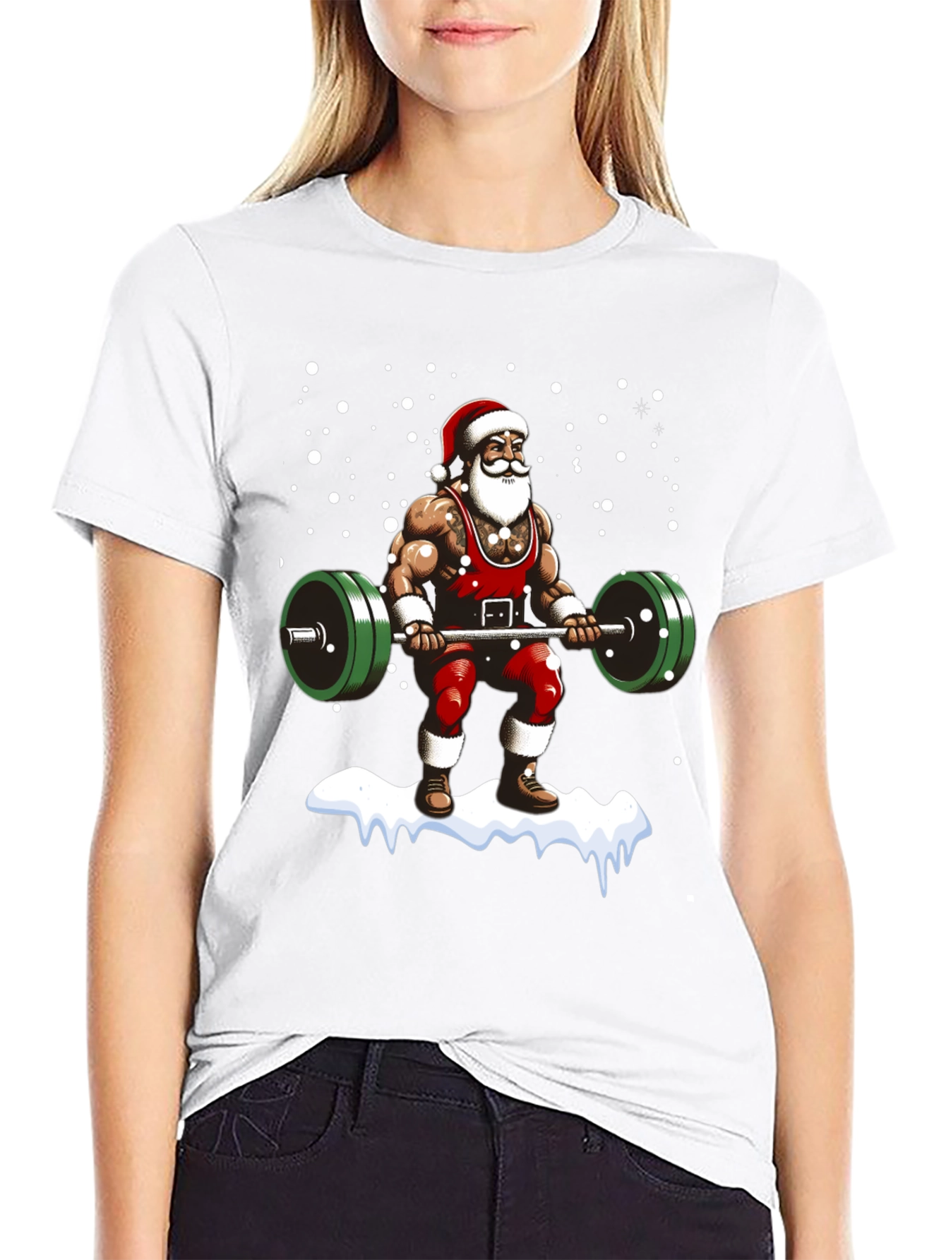 Muscular Santa Lifting Weights Holiday T-Shirt