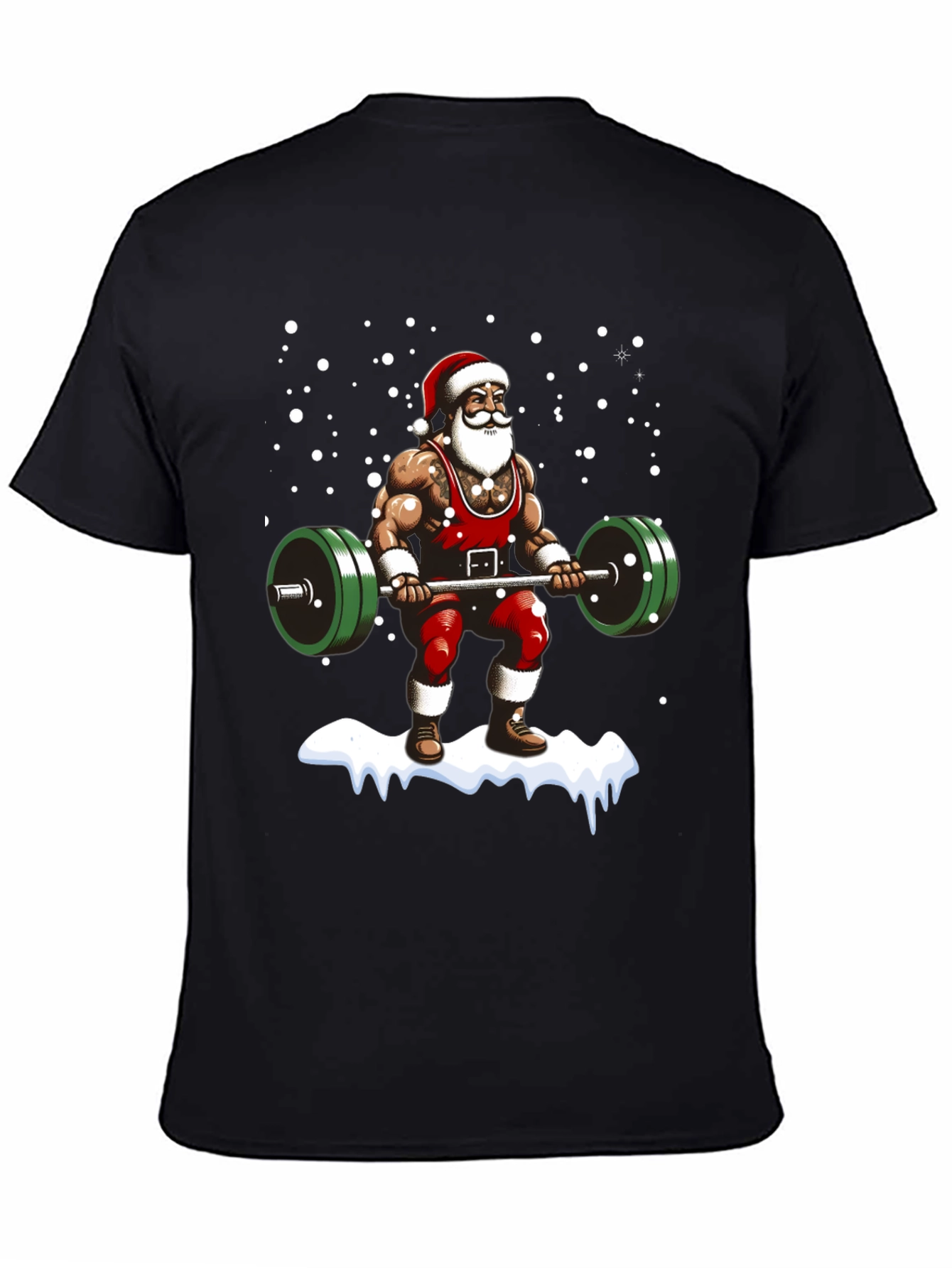 Muscular Santa Lifting Weights Holiday T-Shirt
