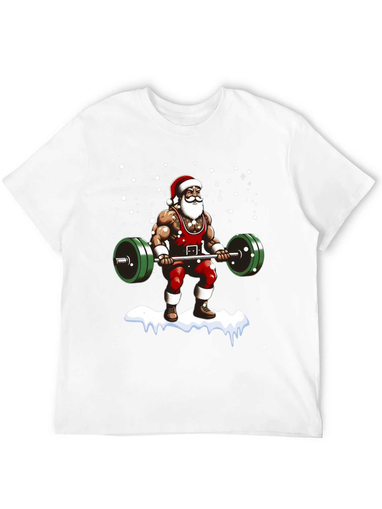 Muscular Santa Lifting Weights Holiday T-Shirt