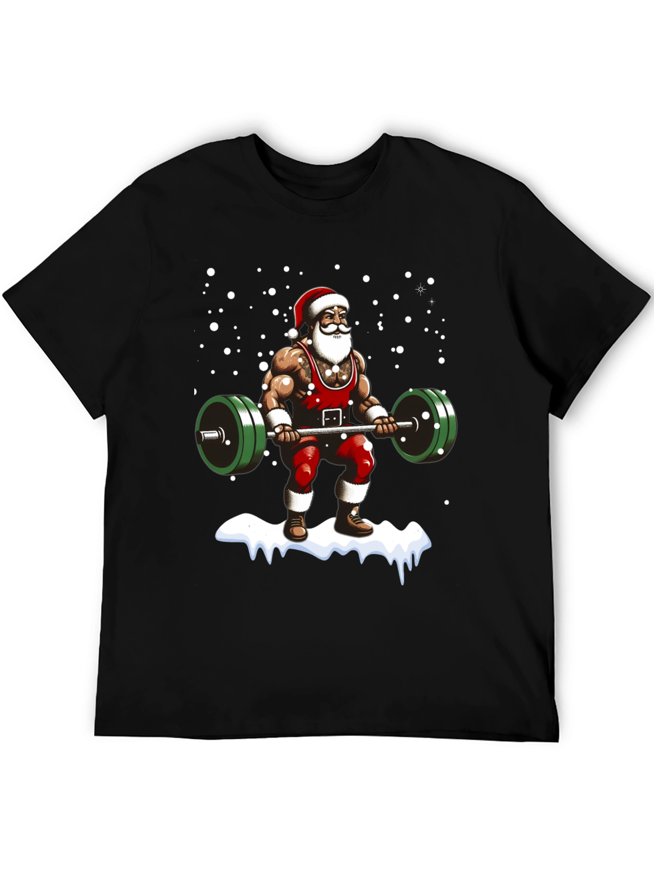 Muscular Santa Lifting Weights Holiday T-Shirt