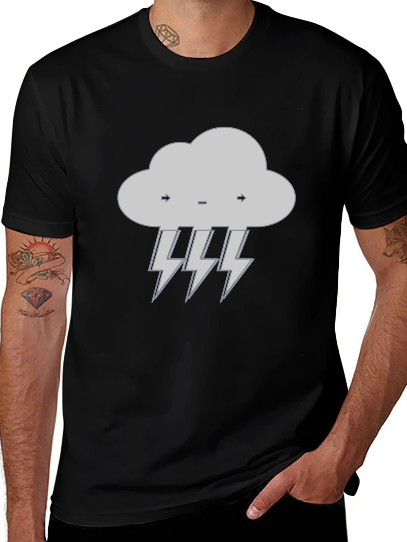Storm Cloud Lightning Bolt Graphic Tee - Black