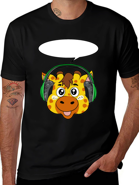 Giraffe Headphone Graphic Black T-Shirt