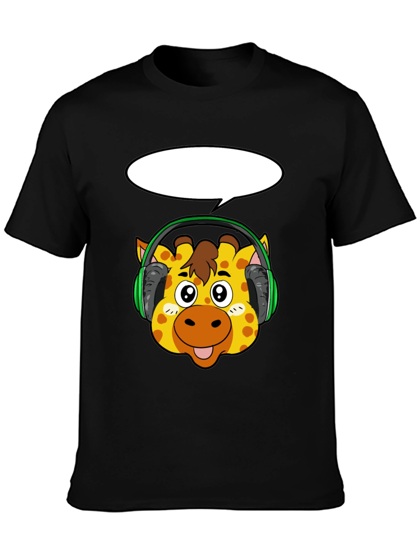 Giraffe Headphone Graphic Black T-Shirt