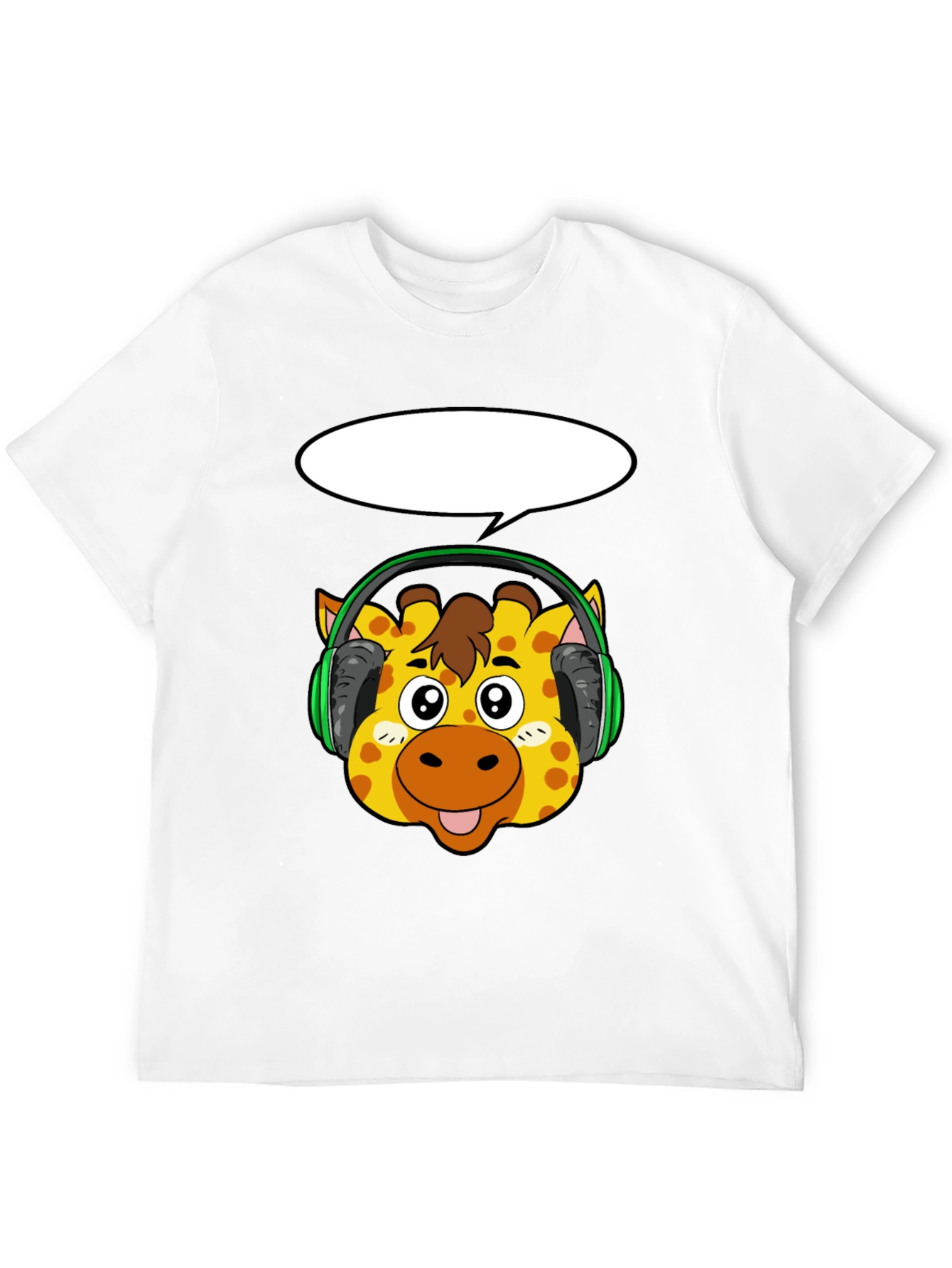Giraffe Headphone Graphic Black T-Shirt